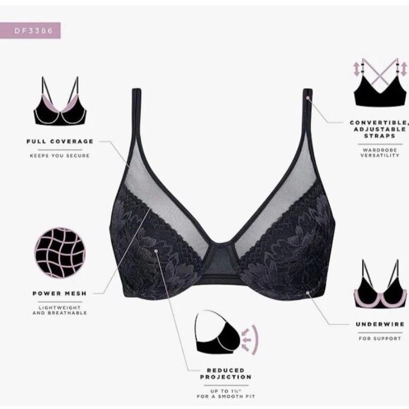 Bali Women's One Smooth U Lace Minimizer Bra Underwire Bras Full-Coverage 38C - Picture 4 of 12